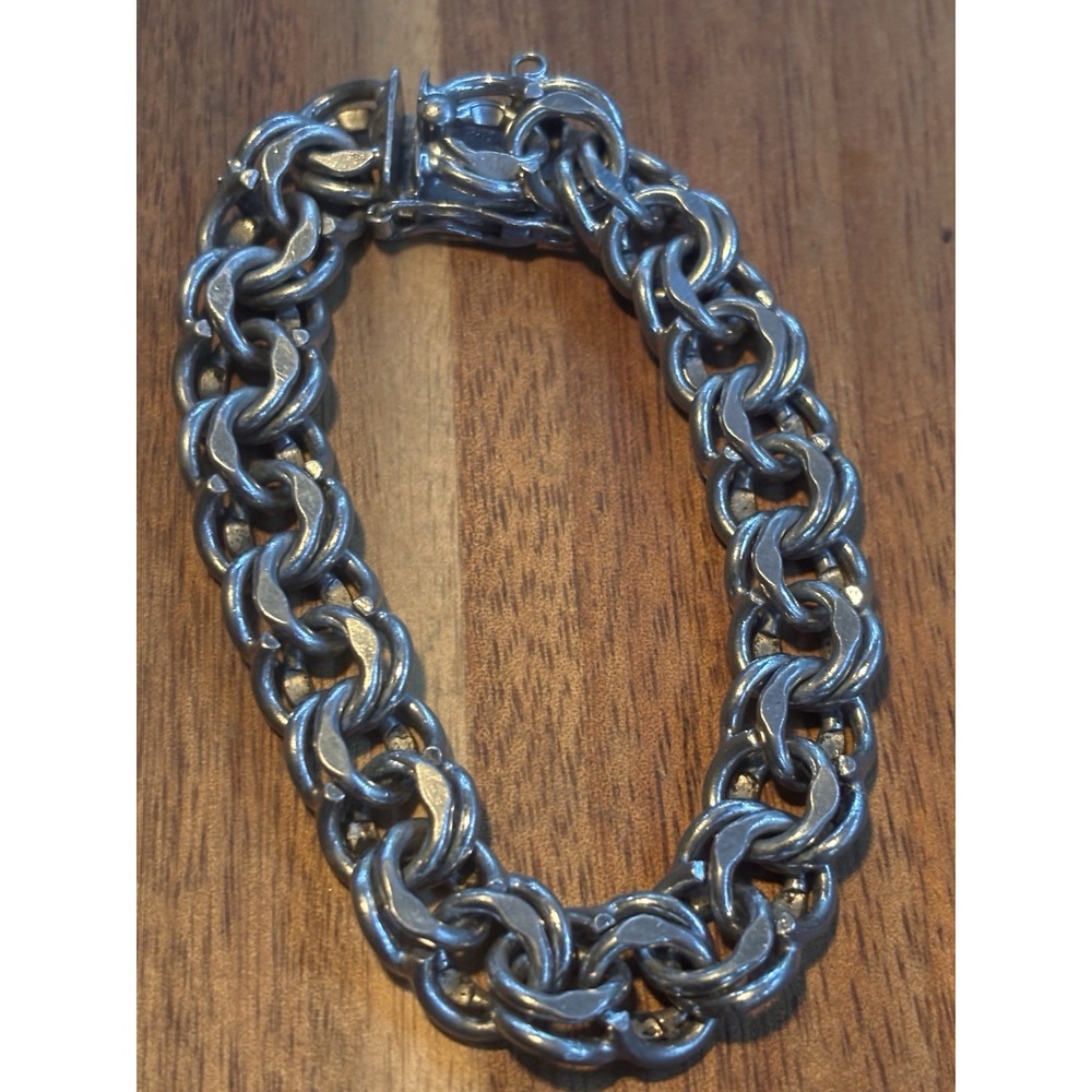 VINTAGE Double Link Sterling Silver Bracelet 41.2 Grams 7.25"